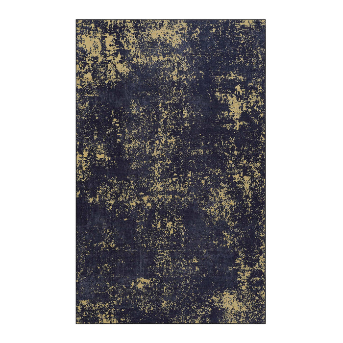 9' x 12' Area Rug For Dining Room, Washable Rug, Low-Pile, Non-Slip, Non-Shedding, Foldable, Kid & Pet Friendly Area Rugs For Living Room, Bedroom, Kitchen, Dining Room Rug - Black / Gold