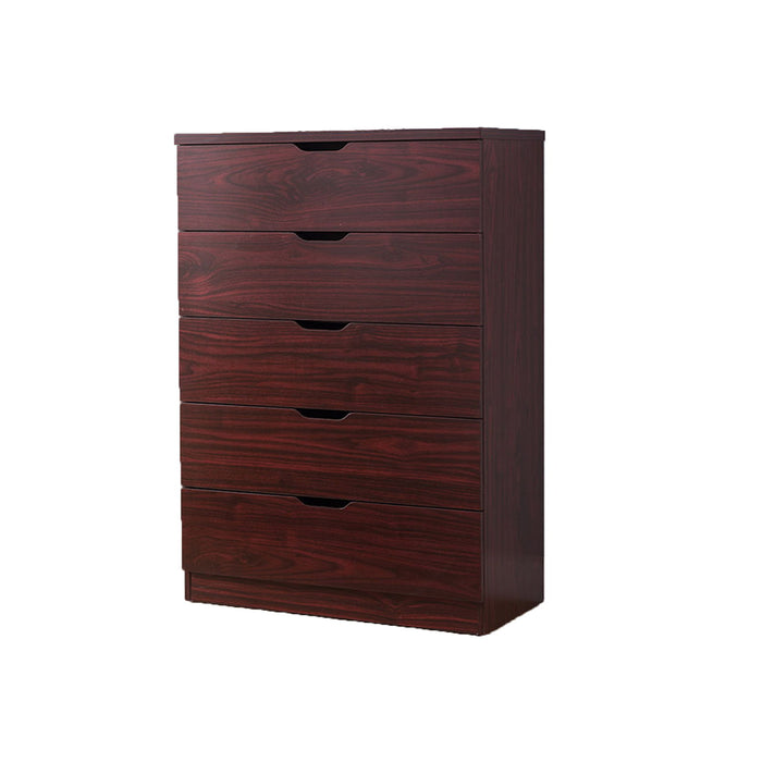 5 Drawer Bedroom Dresser, Home Chest Cabinet With Cut-Out Handles - Mahogany