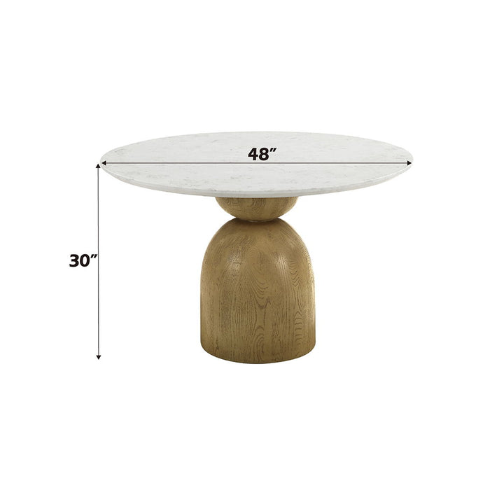 Kala - Round Dining Table With Marble Top - Natural Marble Top & Oak Finish