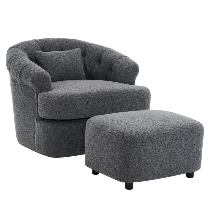 Swivel Chair With Ottoman, Modern Luxury Velvet Swivel Accent Chair, Comfy Round Armchair, Single Sofa Armchair With Lounge Seat For Bedroom / Office / Reading Spaces