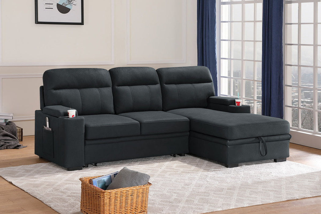 Kaden - Fabric Sleeper Sectional Sofa Chaise With Storage Arms And Cupholdeк