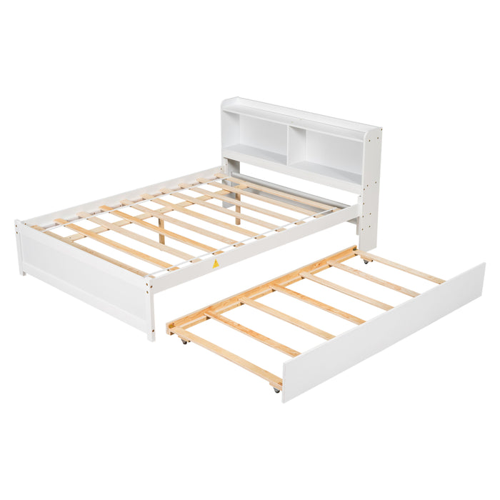 Full Bed With Trundle, Bookcase - White