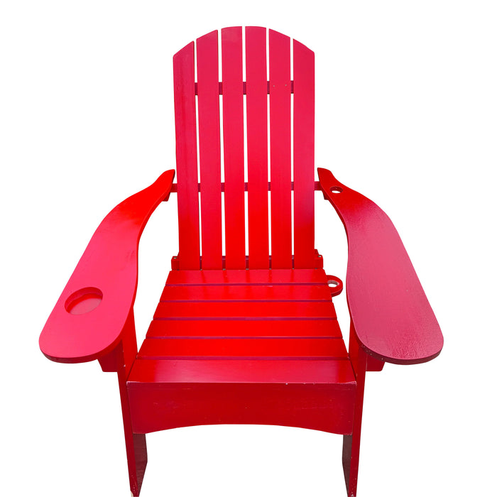 Outdoor Or Indoor Wood Adirondack Chair With An Hole To Hold Umbrella On The Arm, Red