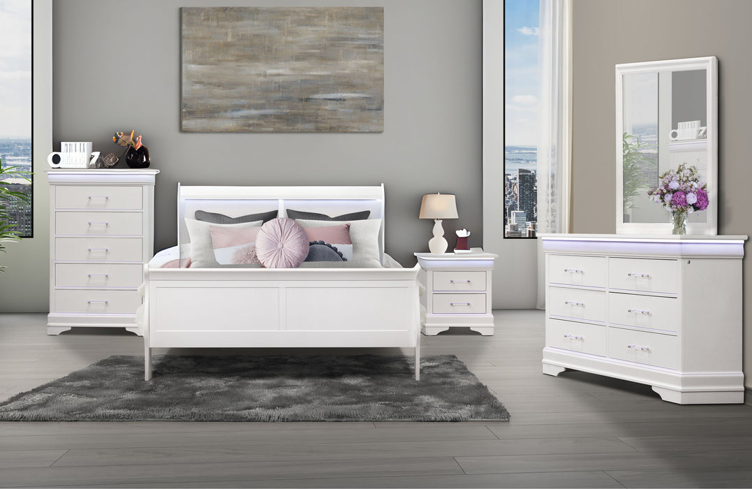 Charlie - 5 Piece King Bedroom Set With LED - White