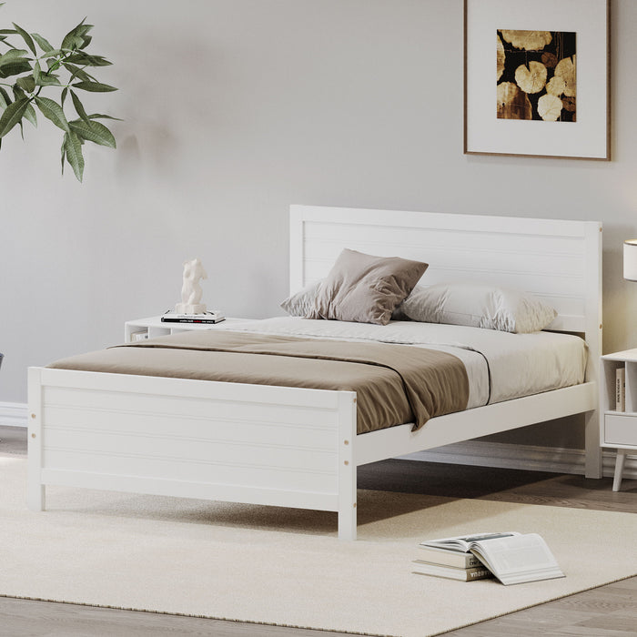 Full Size Wood Platform Bed Frame With Headboard, Mattress Foundation With Wood Slat Support, No Box Spring Needed - White