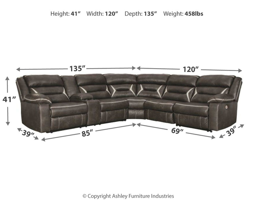 Kincord - Medianoche - 5 piezas. - Sofá eléctrico orientado hacia el brazo izquierdo con consola seccional de 4 piezas, sillón reclinable basculante