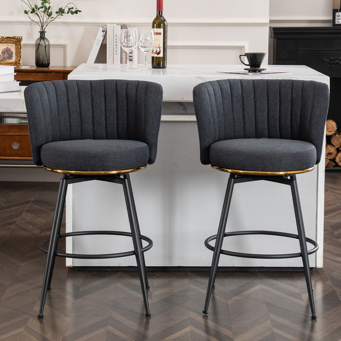 Swivel Bar Stools (Set of 2), High-Back, Adjustable, Upholstered With Elegant Metal Back Accents For Kitchen, Bar, Or Dining Room - Dark Gray