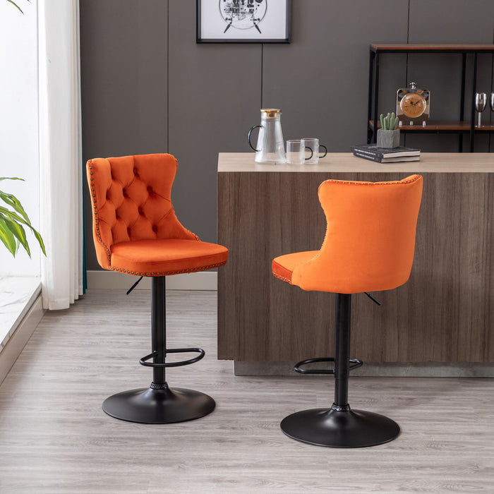 Swivel Velvet Barstools Adjusatble Seat Height, Modern Upholstered Bar Stools With Backs Comfortable Tufted For Home Pub And Kitchen Island (Set of 2)