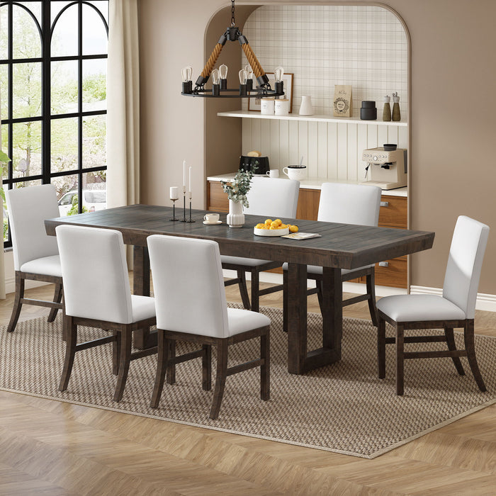 Topmax - 7 Piece Traditional Extendable Dining Table Set With Butterfly Leaf And 6 Upholstered Dining Table Set