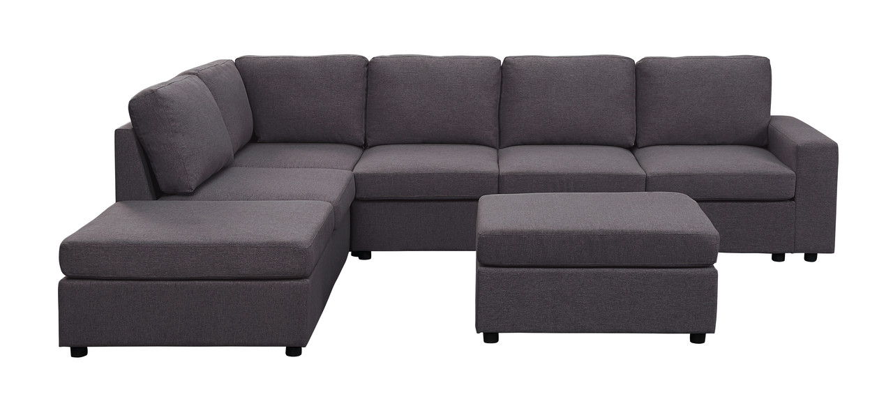 Cassia - Linen 7 Seat Reversible Modular Sectional Sofa With Ottoman