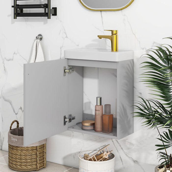 Contemporary Wall-Mounted Bathroom Vanity Combo Cabinet With Ceramic Basin Ideal For Small Bathrooms