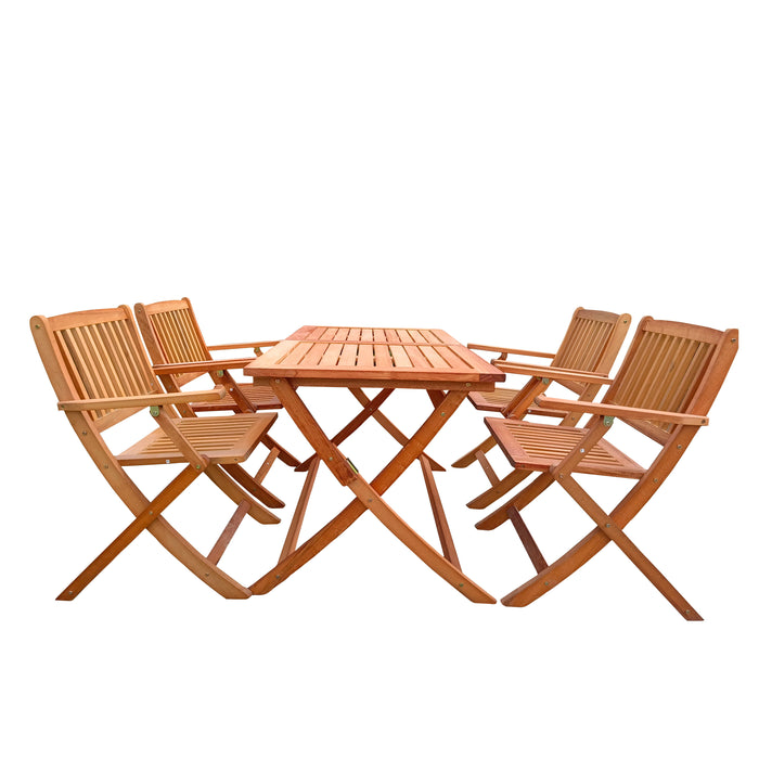 Foldable Patio Dining Set, 4 Folding Chairs & 1 Dining Table, indoor And Outdoor Universal, Teak