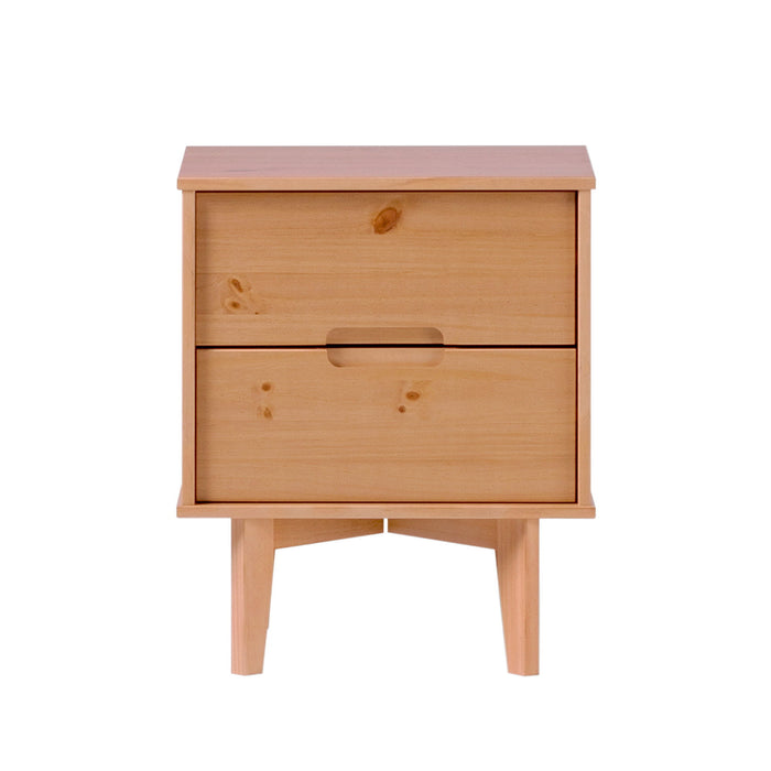 Mid-Century Modern Solid Wood 2 Drawer Nightstand - Natural Pine