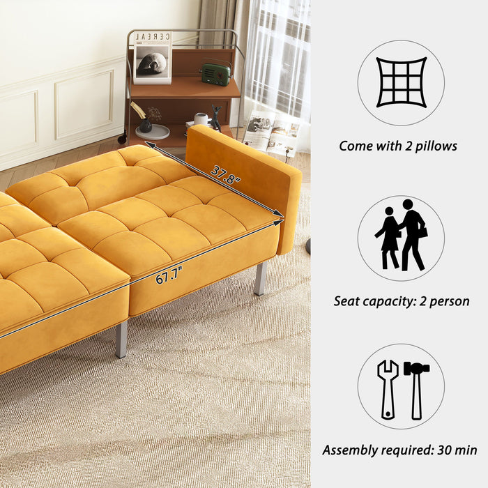 Orisfur. Linen Upholstered Modern Convertible Folding Futon Sofa Bed For Compact Living Space, Apartment, Dorm, Yellow