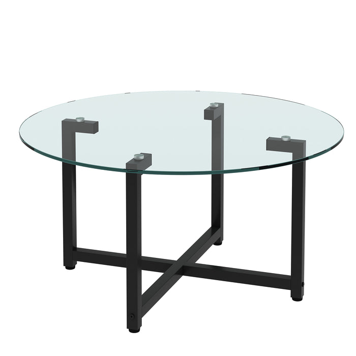 Round Transparent Glass Coffee Table, Clear Coffee Table, Modern Side Center Tables For Living Room - Transparent / Black