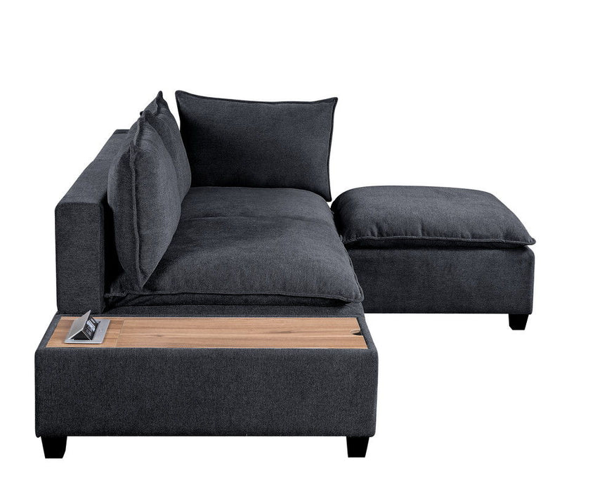Madison - Fabric Sectional Loveseat Ottoman With USB Storage Console Table