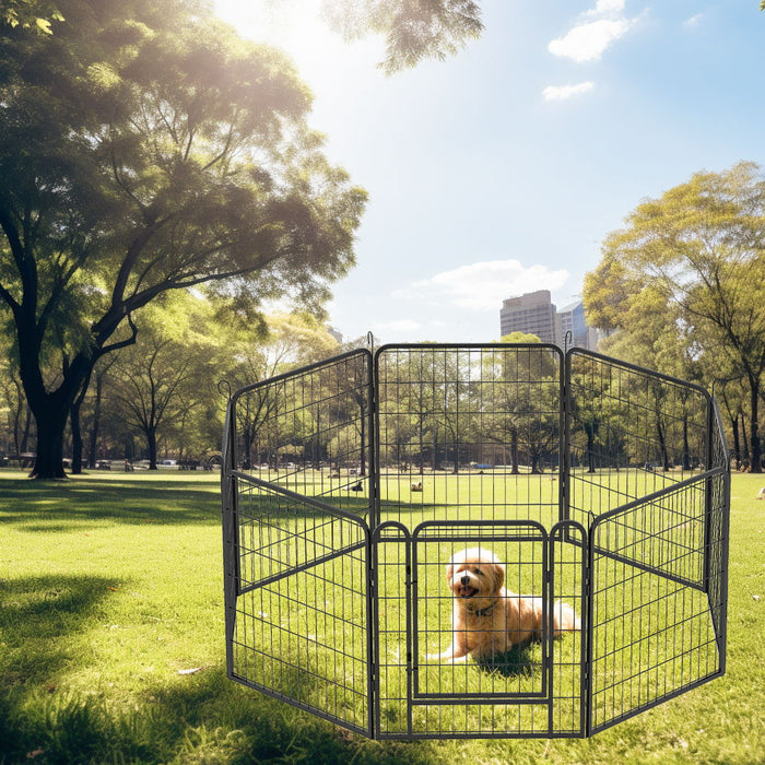 53.94" 6 Panels Heavy Duty Metal Playpen With Door, Dog Fence Pet Exercise Pen For Outdoor, Indoor