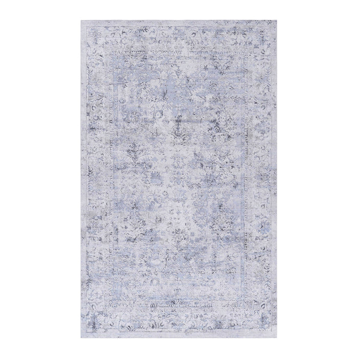 5' x 8' Area Rugs For Dining Room Rug, Washable Rug, Low-Pile, Non-Slip, Non-Shedding, Foldable, Kid & Pet Friendly Area Rugs For Living Room, Bedroom, Kitchen, Dining Room - Blue / Cream