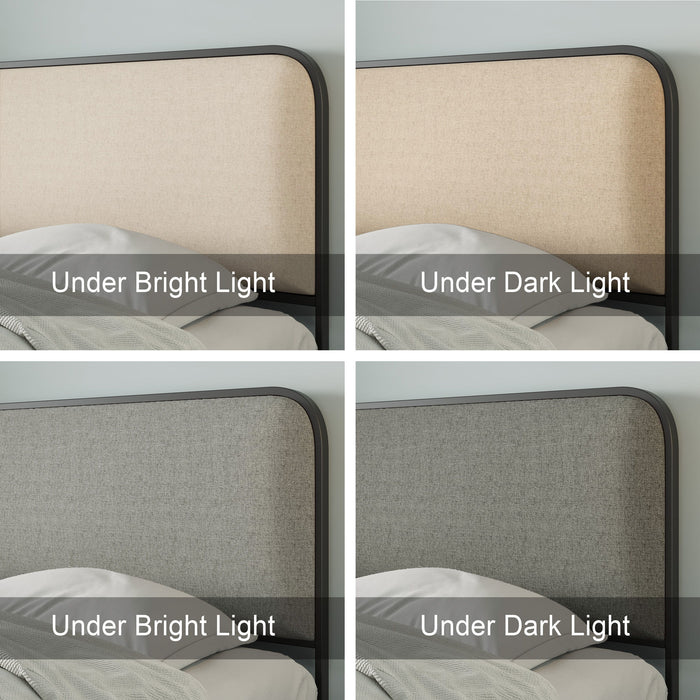 Modern Bed With Curved Upholstered Headboard And Footboard, Heavy Duty Metal Slats