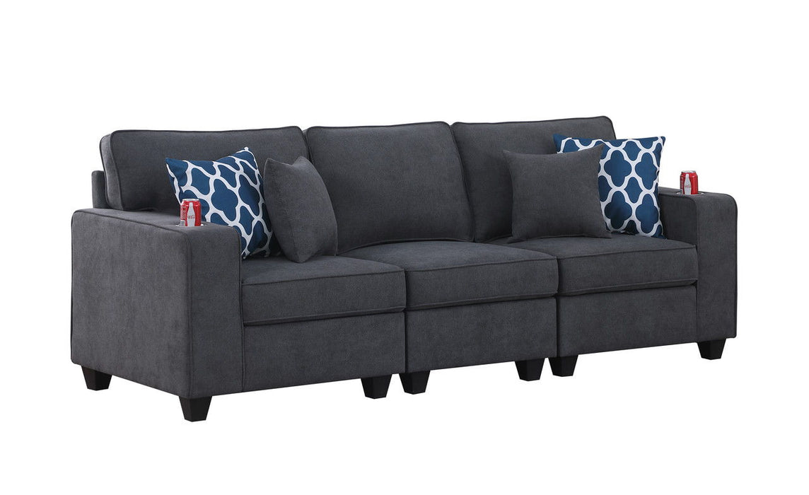 Cooper - Woven Fabric Sofa With Cupholder - Stone Gray