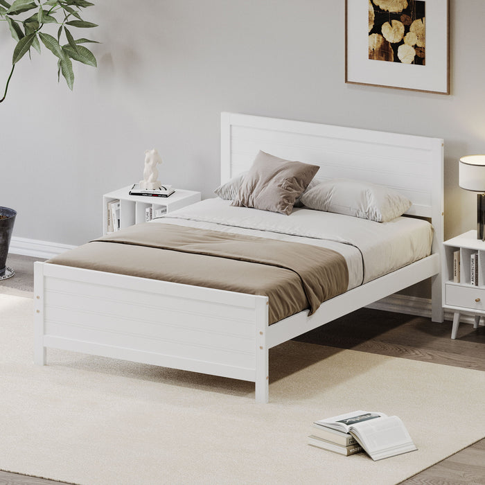 Full Size Wood Platform Bed Frame With Headboard, Mattress Foundation With Wood Slat Support, No Box Spring Needed - White