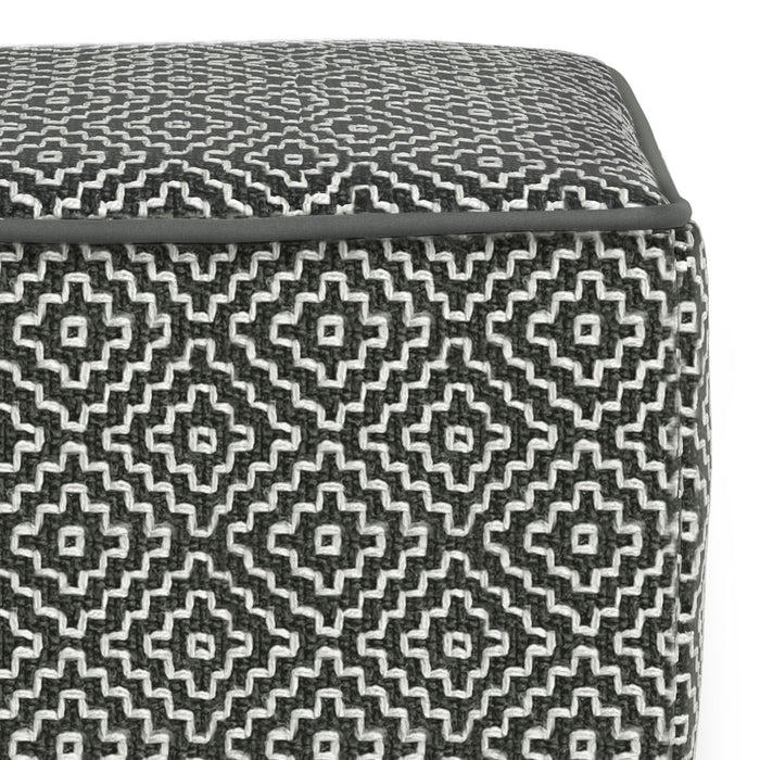 Briella - Square Woven Outdoor / Indoor Pouf - Grey / White