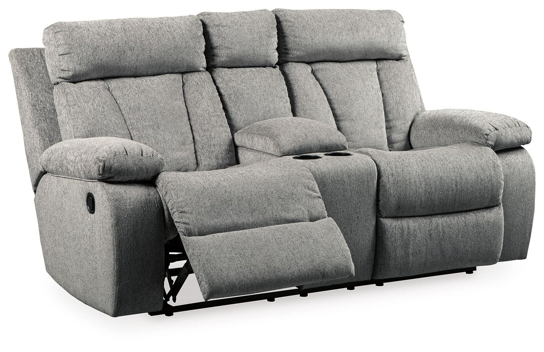 Mitchiner - Fog - Dbl Rec Loveseat com console