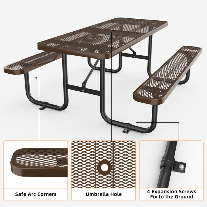 Expanded Rectangular Picnic Metal Table