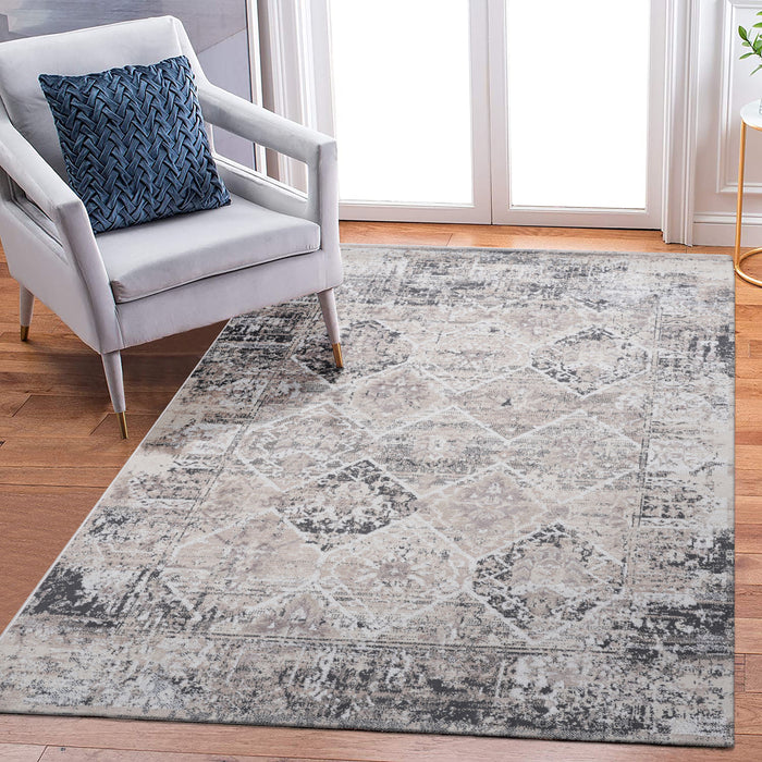 5' x 7' Traditional Non-Shedding Living Room Bedroom Dining Home Office Stylish And Stain Resistant Area Rug - Cream / Anthracite