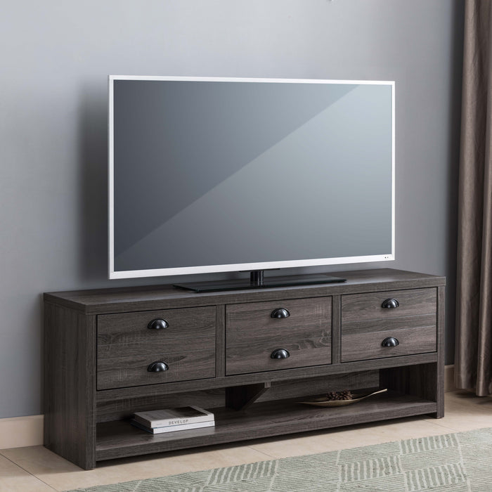 Modern TV Stand With Three Drawers & Open Shelf Stylish Storage Solution For Media Accessories - Distressed Gray