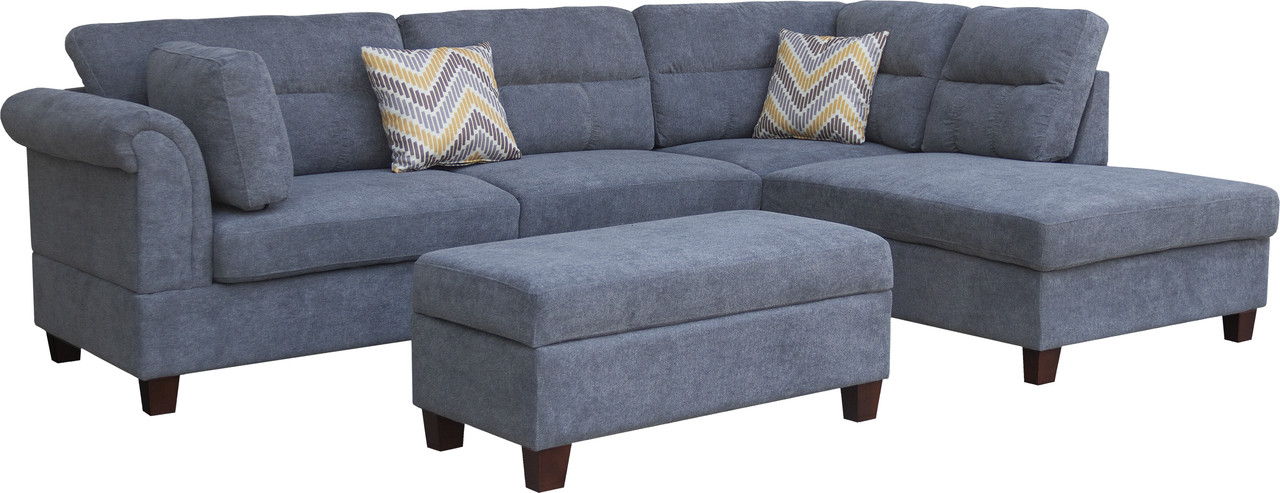 Diego - Fabric Sectional Sofa With Right Facing Chaise, Storage Ottoman, And 2 Accent Pillows