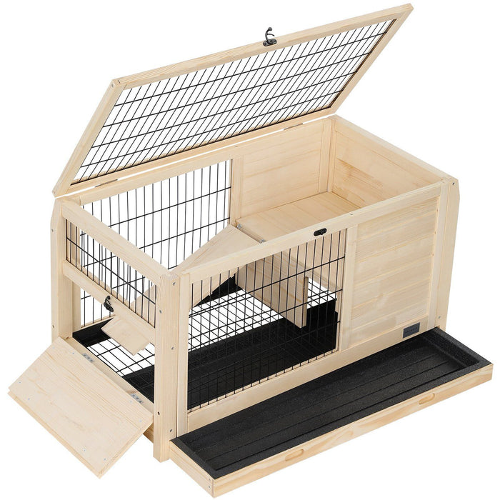 Wooden Rabbit Hutch Indoor Bunny House For Small Animals With Plastic Tray - Natural