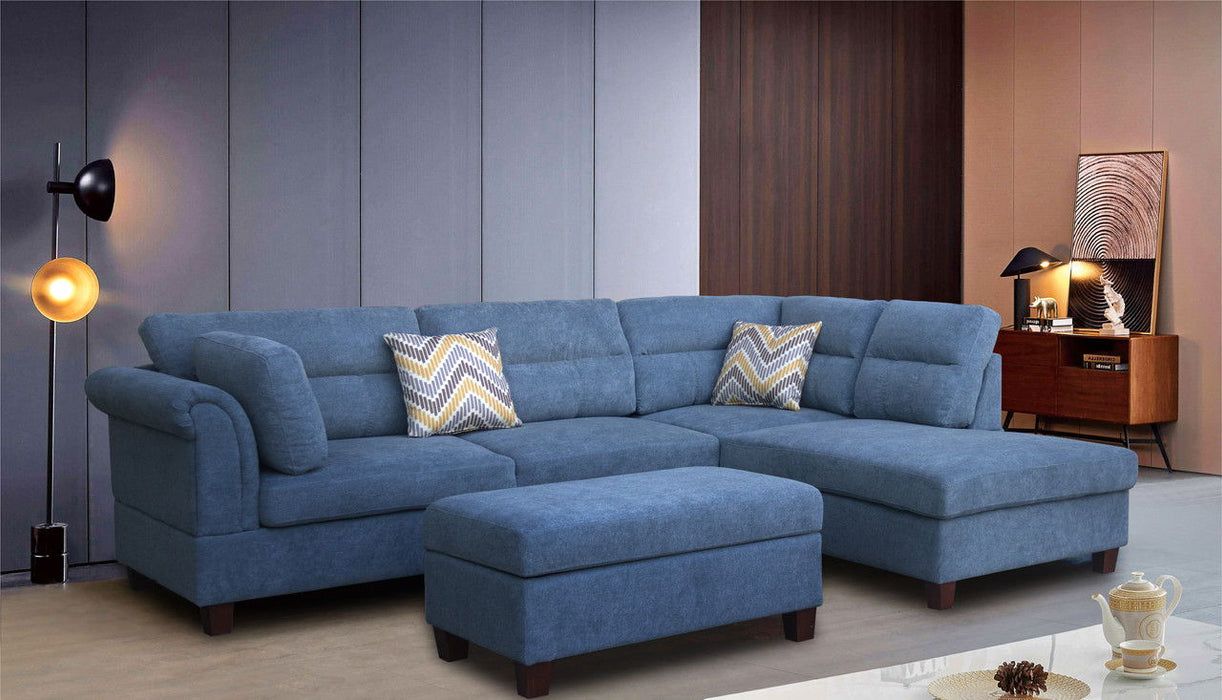 Diego - Fabric Sectional Sofa With Right Facing Chaise, Storage Ottoman, And 2 Accent Pillows