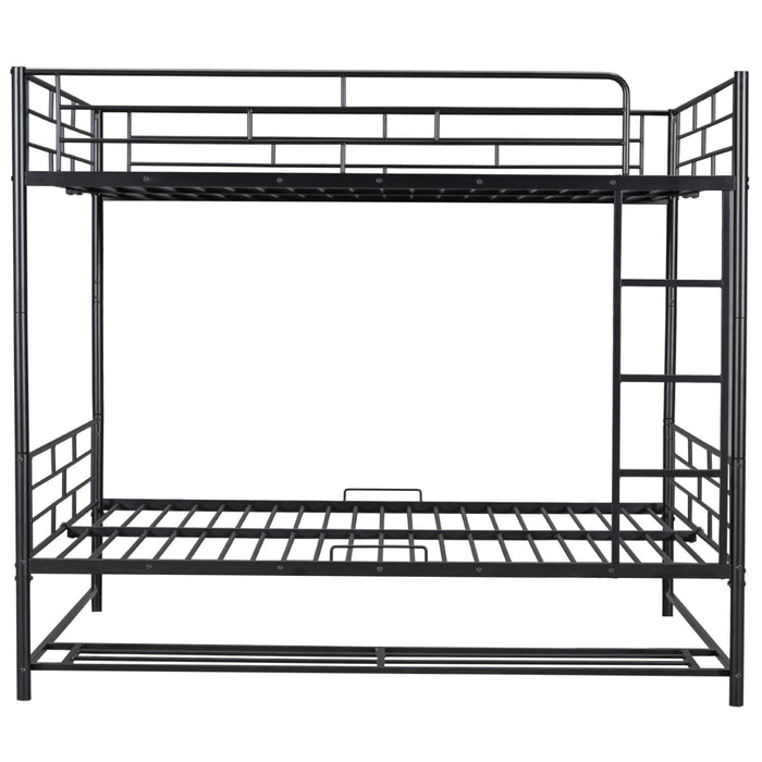 Full Over Full Metal Bunk Bed With Shelf And Guardrails