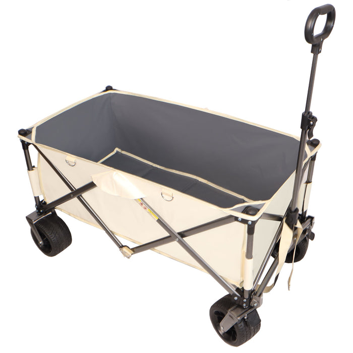 Folding Wagon, Heavy Duty Utility Beach Wagon Cart For Sand With Big Wheels, Adjustable Handle & Drink Holders For Shopping, Camping, Garden And Outdoor - Antique White / Gray