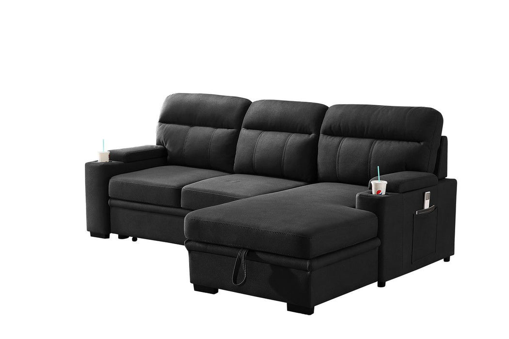 Kaden - Fabric Sleeper Sectional Sofa Chaise With Storage Arms And Cupholdeк