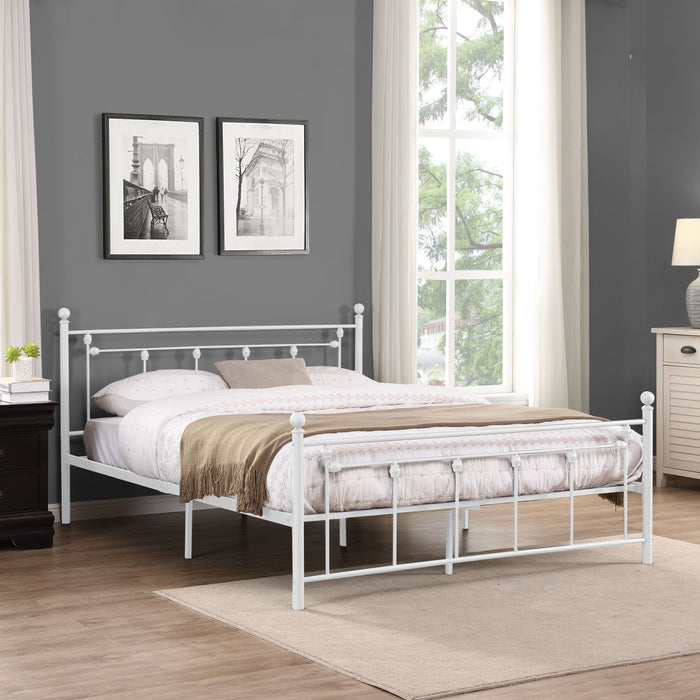 Queen Size Metal Bed, Frame With Headboard And Footboard - White