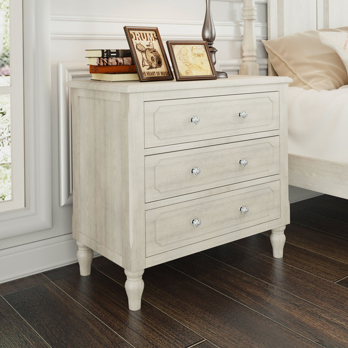 Vintage Country Style 3 Drawers Nightstand, Bedside Table