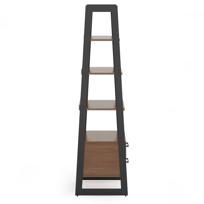 Sawhorse - Solid Walnut Veneer and Metal Ladder Shelf with Storage - Walnut