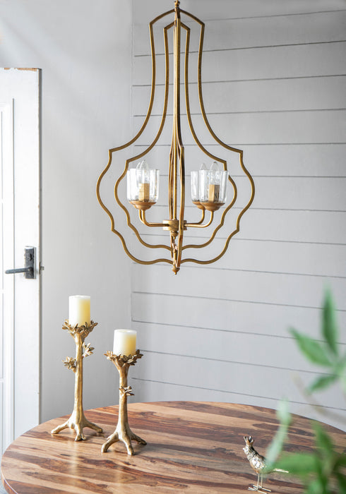 4 Light Metal Chandelier, Hanging Light Fixture With Adjustable Chain For Kitchen Dining Room Foyer, Bulb Not Included - Gold