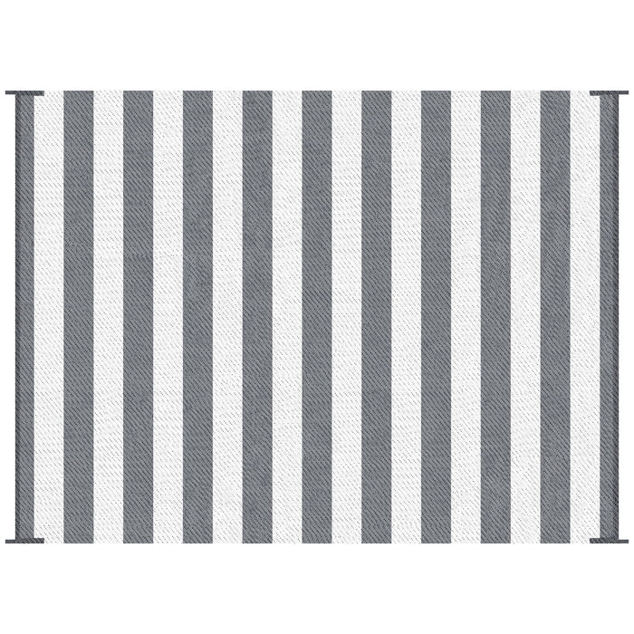 Outsunny - Reversible Outdoor Rug, 9' x 12' Waterproof Plastic Straw Floor Mat, Portable Rv Camping Carpet With Carry Bag, Large Floor Mat For Backyard, Deck, Picnic, Beach - Gray & White Striped