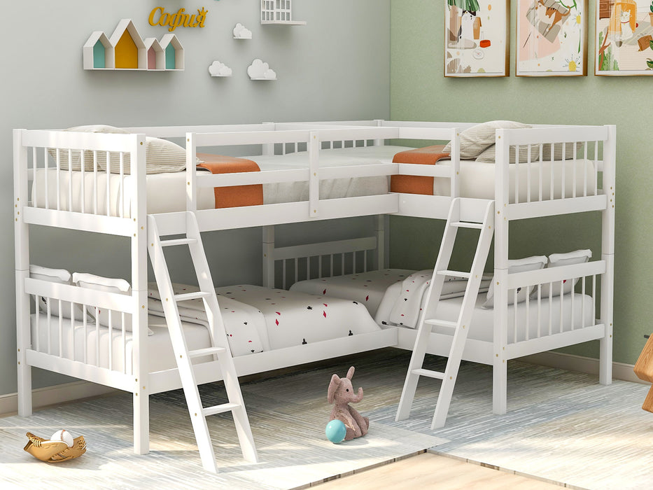 Twin L-Shaped Bunk Bed With Ladder - White