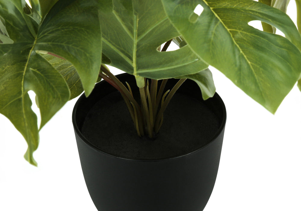 13" Tall, Artificial Plant, Monstera Calthea, Indoor, Faux, Fake, Table, Greenery, Potted, Decorative (Set of 2) - Green / Black