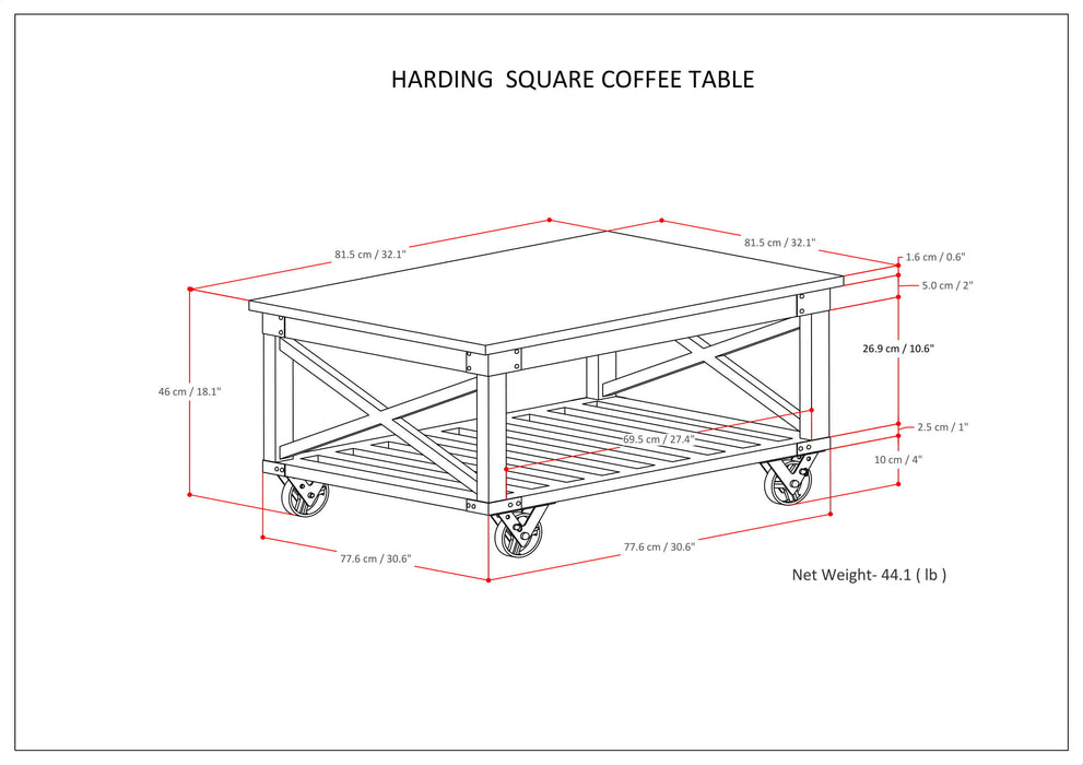 Harding - Square Coffee Table - Distressed Dark Brown