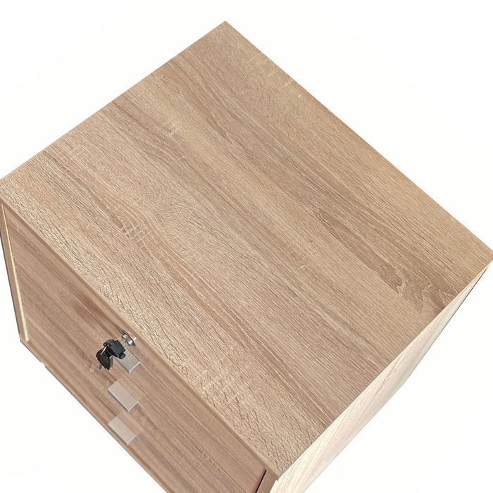 Three Drawer Nightstand With Locking Top Drawer - Natural Wood