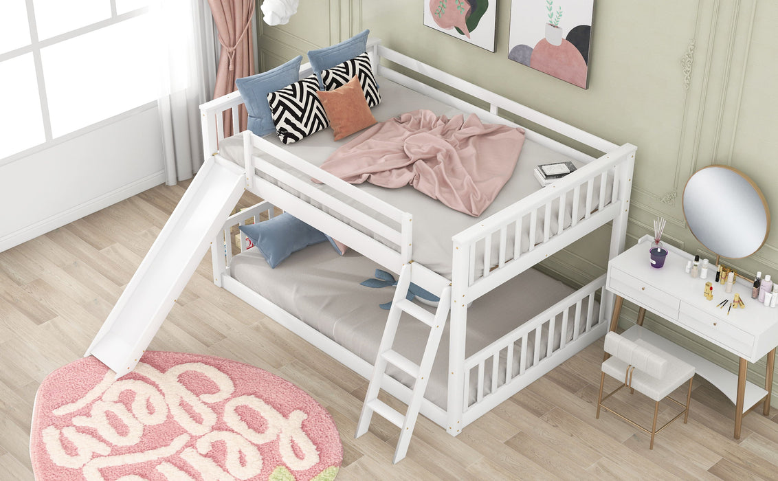 Full Over Full Bunk Bed With Convertible Slide And Ladder - White