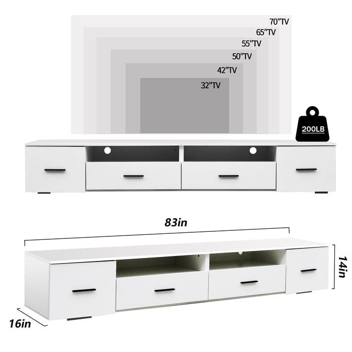 TV Stand For Living Room, Modern Entertainment Center Stand For TV Up To 90", Large LED TV Stand With 4 Storage Drawers, High Glossy Waterproof TV Console, TV Table Media Furniture - White