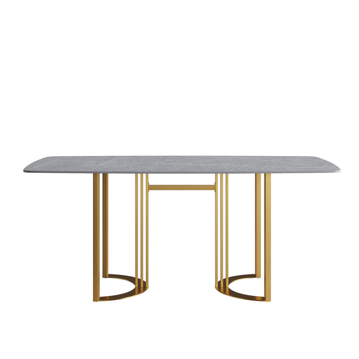 70.87" Modern Artificial Stone Gray Curved Golden Metal Leg Dining Table, Can Accommodate 6-8 People - Gray