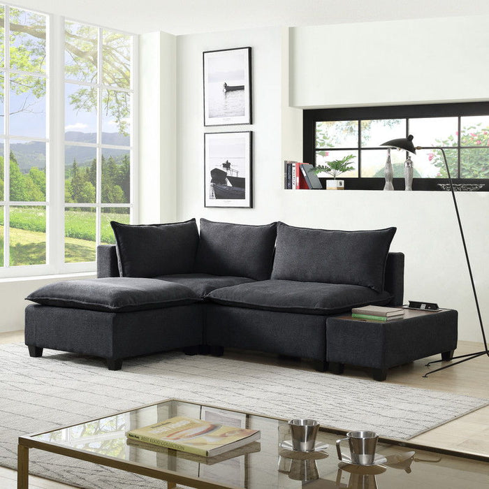 Madison - Fabric Sectional Loveseat Ottoman With USB Storage Console Table