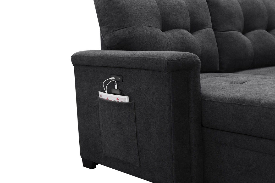 Ashlyn - Woven Fabric Sleeper Sectional Sofa Chaise With USB Charger And Tablet Pocket